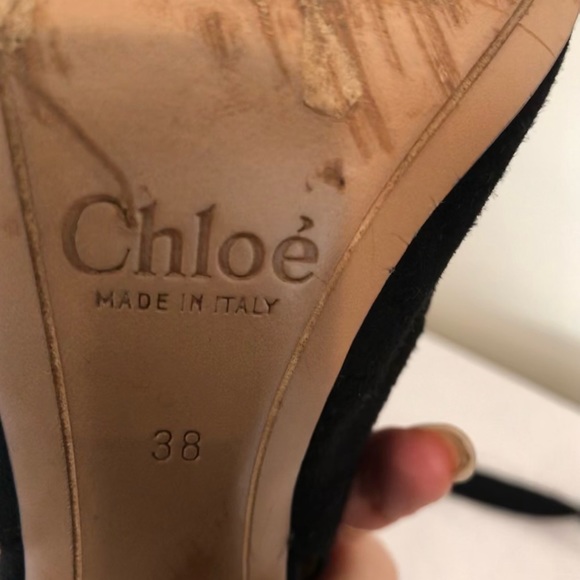 Chloe Black Suede Pumps Heels Ankle Tie Slingback Size 38 Made in Italy - Picture 5 of 6